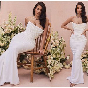 House of CB ‘Esmee’ Ivory Draped Strapless Bridal Gown NWOT